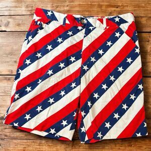 Royal & Awesome Golf Shorts Pars and Stripes Red White Blue Stars Flag Size 36